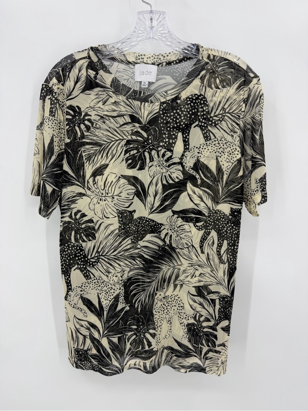 Johnny Was Jade Mesh Short Sleeve Tee Tropical Cheetah Size XXL